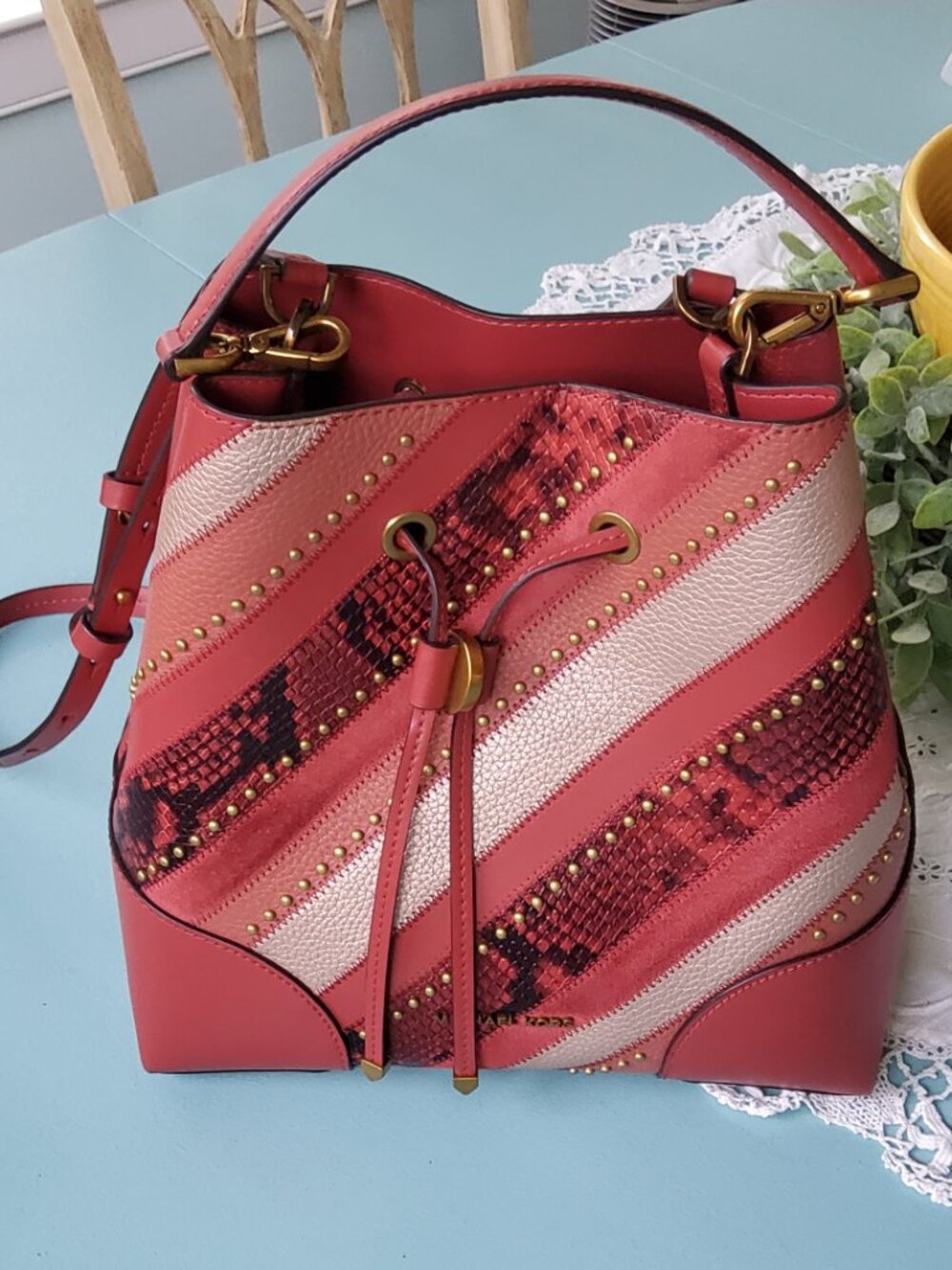 Michael Kors Mercer Medium Terracotta Leather Convertible Bucket Bag